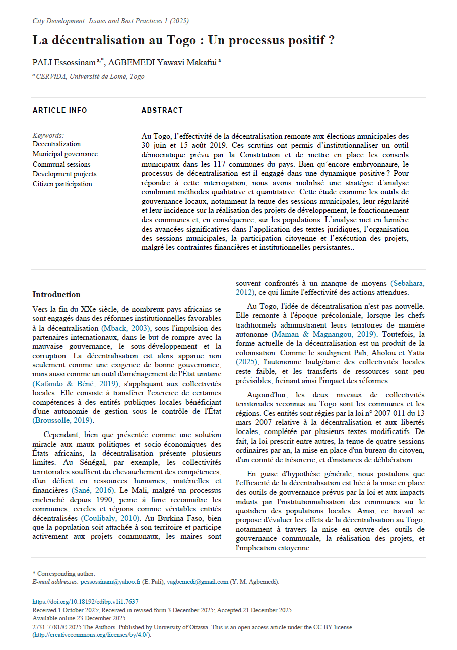 La décentralisation au Togo : Un processus positif ?